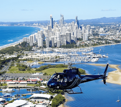 The Sea World & Broadwater Scenic Helicopter Flight.  Book your scenic flight early to avoid the crowds.  Visit Sightseeing Pass Australia for times and prices.