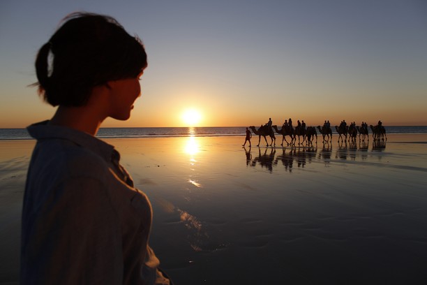 Experience the most of Broome with a sunset camel ride on Cable Beach